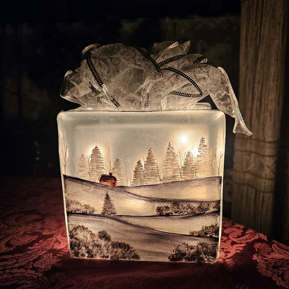 Light with winter scene,wrapped in a wire bow by Tim Antonelli